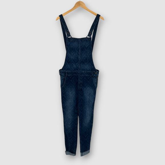 Hollister Medium Wash Patterned Denim Overalls Size Medium - Picture 2 of 8
